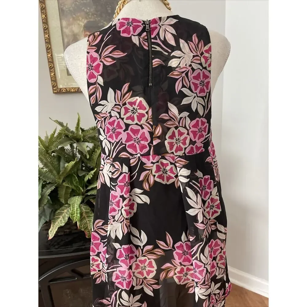 AXYEH Womens Small High Neck High And Low Sleeveless Floral Lined Collarless - Picture 6 of 11